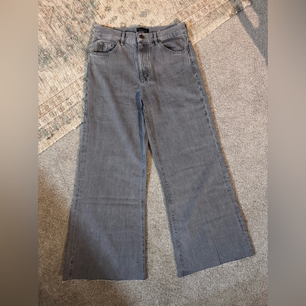 Massimo Dutti Gray high rise flare leg raw hem Jeans